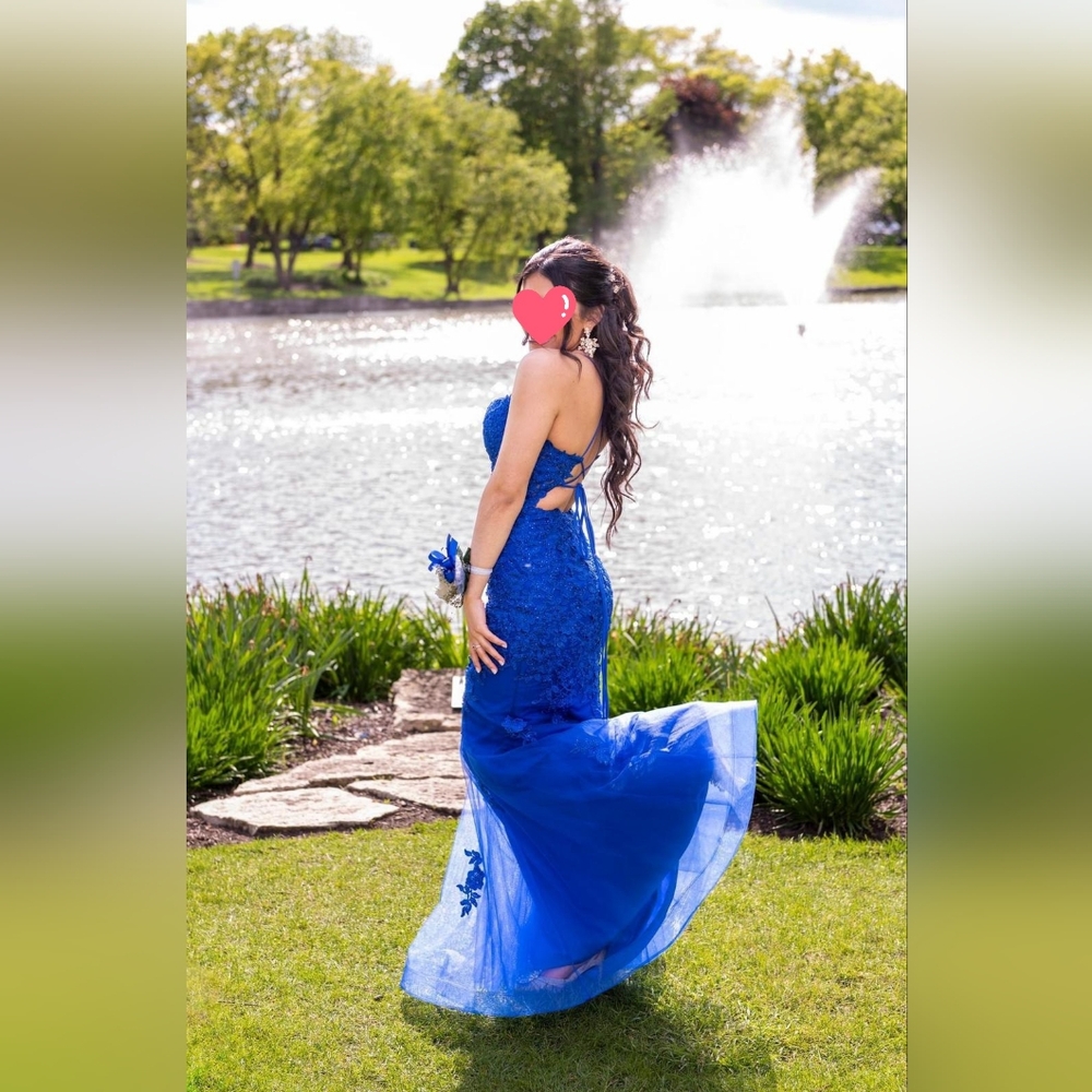 Elegant Blue Lace Evening Gown